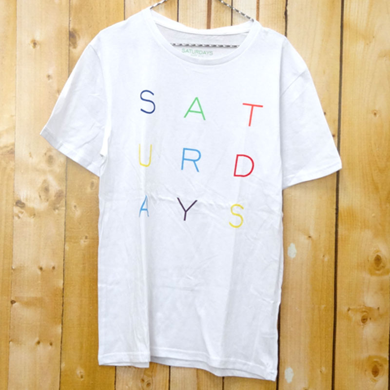 【中古】SATURDAYS SURF NYC LOGO PRINT TEE サイズ：L/カラー：ホワイト/半袖Tシャツ/ロゴ/プリント/インポート【山城店】