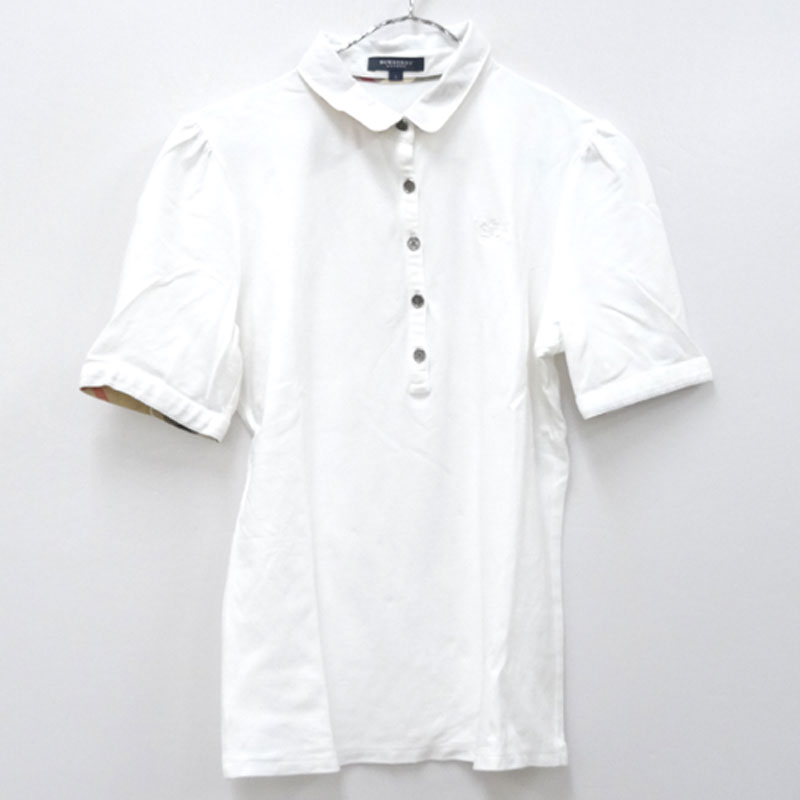 【中古】BURBERRY バーバリー LONDON ロンドン ポロシャツ/サイズ：2/カラー：ホワイト/半袖/刺繍【山城店】