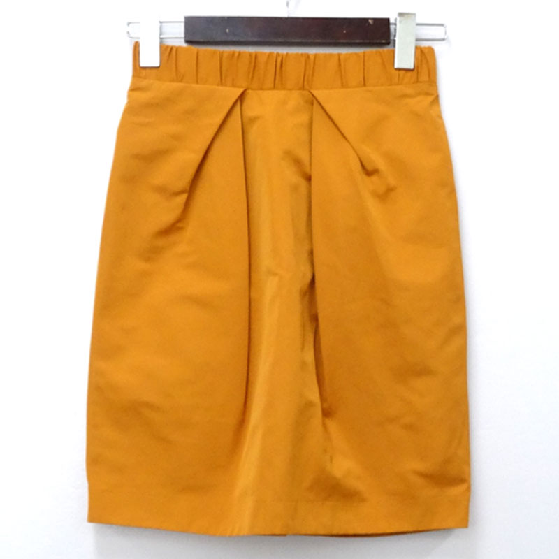 【中古】LOURPHYLI ロアフィリー ボックススカート サイズ：1/カラー：オレンジ系/タックメリ/スリット【山城店】
