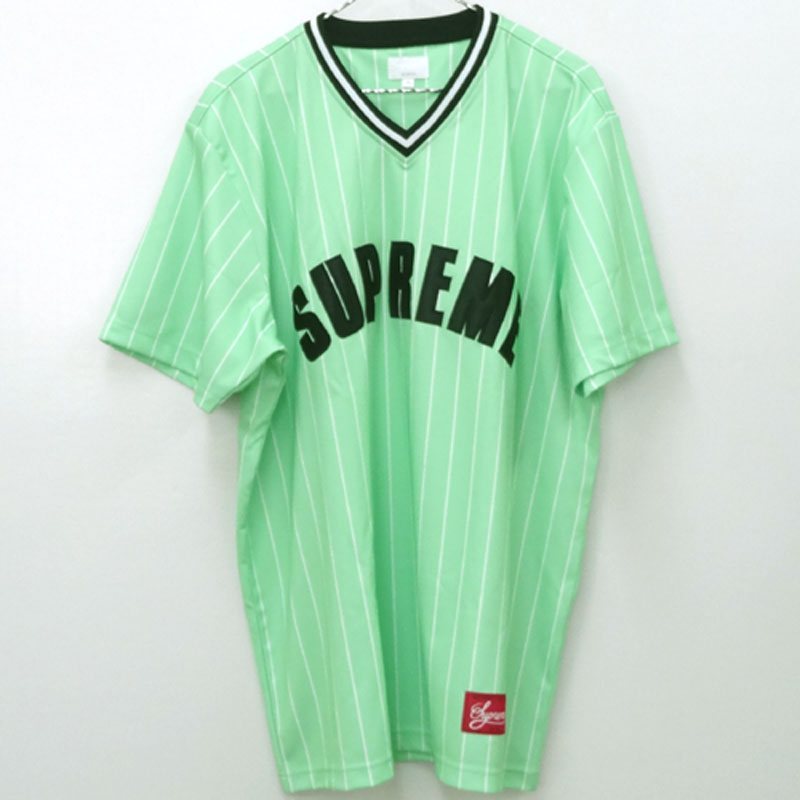 【中古】Supreme シュプリーム Pinstripe Baseball Jersey/サイズ：XL/カラー：グリーン系/ベースボール/ストリート【山城店】
