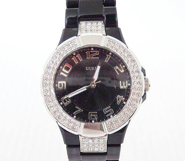 【中古】未使用品 GUESS/ゲス/w11611L2/5気圧防水/All Black Crystals set watch【米子店】
